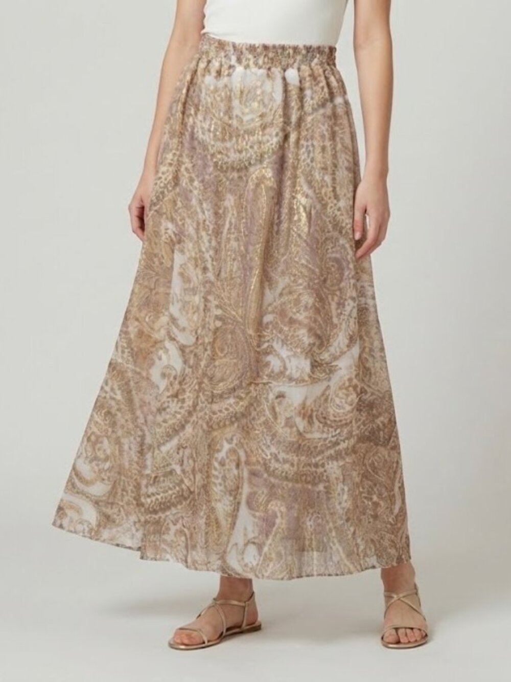 Paisley Maxi Skirt in Beige & Cream